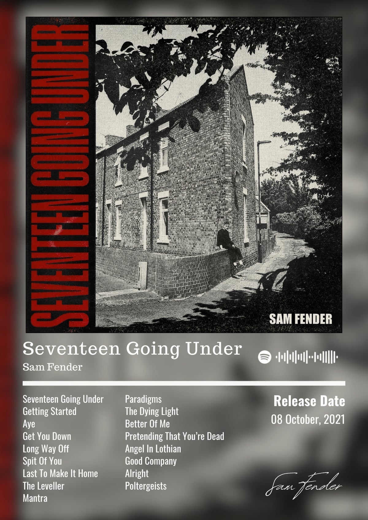 Seventeen Going Under - Sam Fender Inspired Album Poster - USA