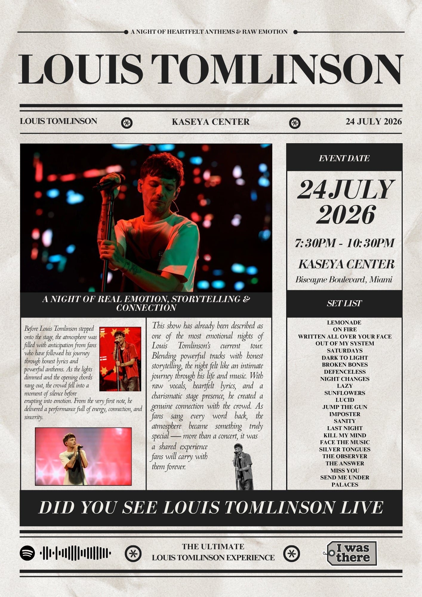 Louis Tomlinson - Personalised Newspaper Style Concert Poster (USA Tour)