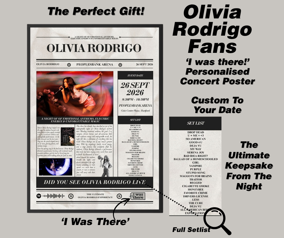 Olivia Rodrigo - Personalised Newspaper Style Concert Poster (USA Tour)