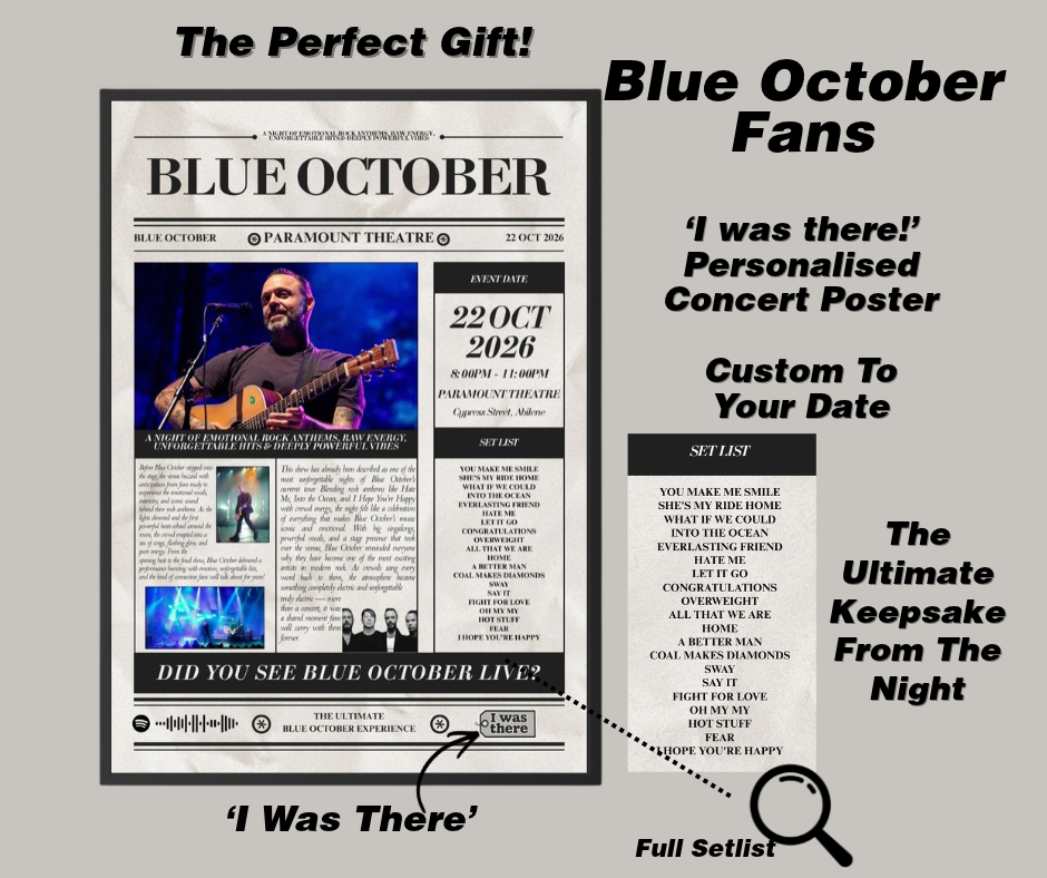 Blue October - Personalised Newspaper Style Concert Poster (USA Tour)