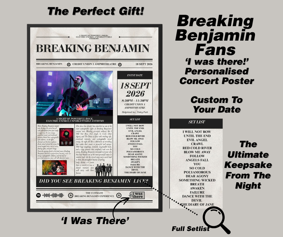 Breaking Benjamin - Personalised Newspaper Style Concert Poster (USA Tour)