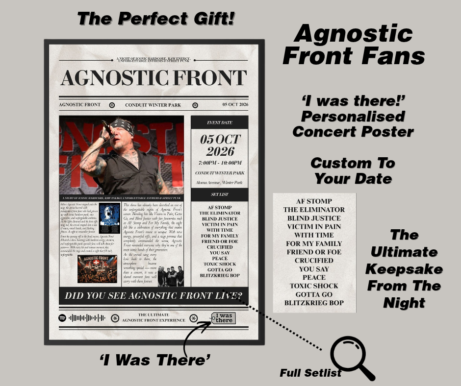 Agnostic Front - Personalised Newspaper Style Concert Poster (USA Tour)