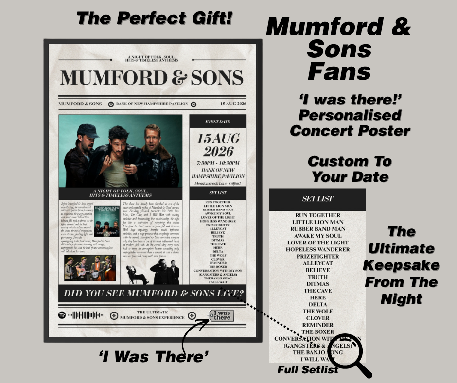 Mumford & Sons - Personalised Newspaper Style Concert Poster (USA Tour)