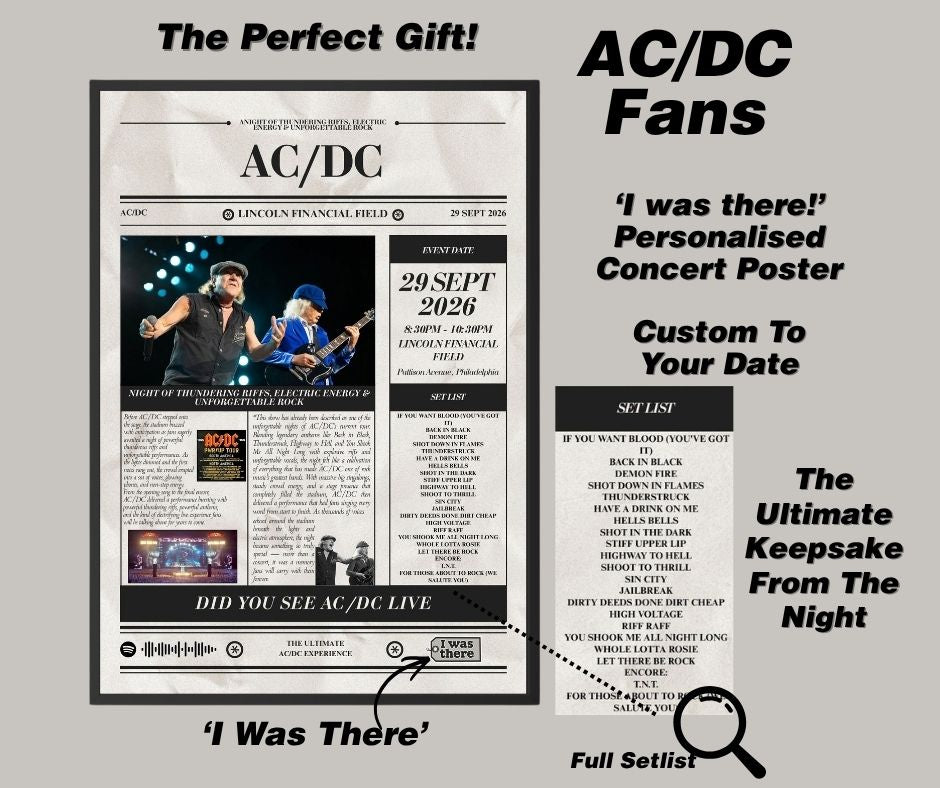 AC\DC - Personalised Newspaper Style Concert Poster (USA Tour)