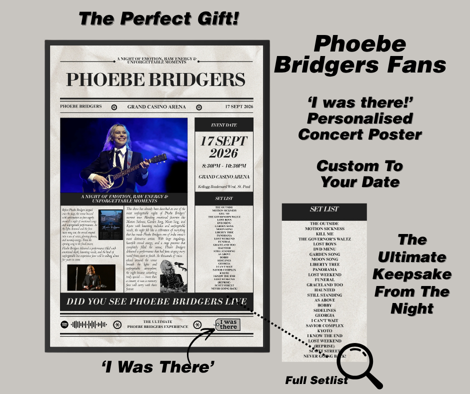 Phoebe Bridgers - Personalised Newspaper Style Concert Poster (USA Tour)