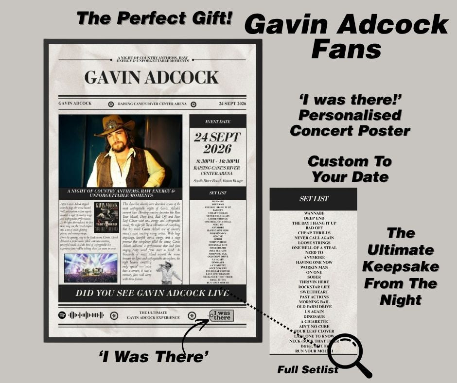 Gavin Adcock - Personalised Newspaper Style Concert Poster (USA Tour)
