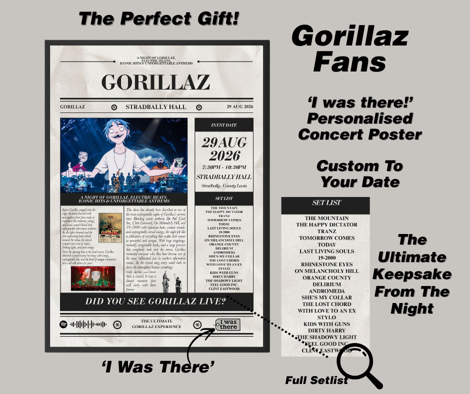 Gorillaz - Personalised Newspaper Style Concert Poster (USA Tour)
