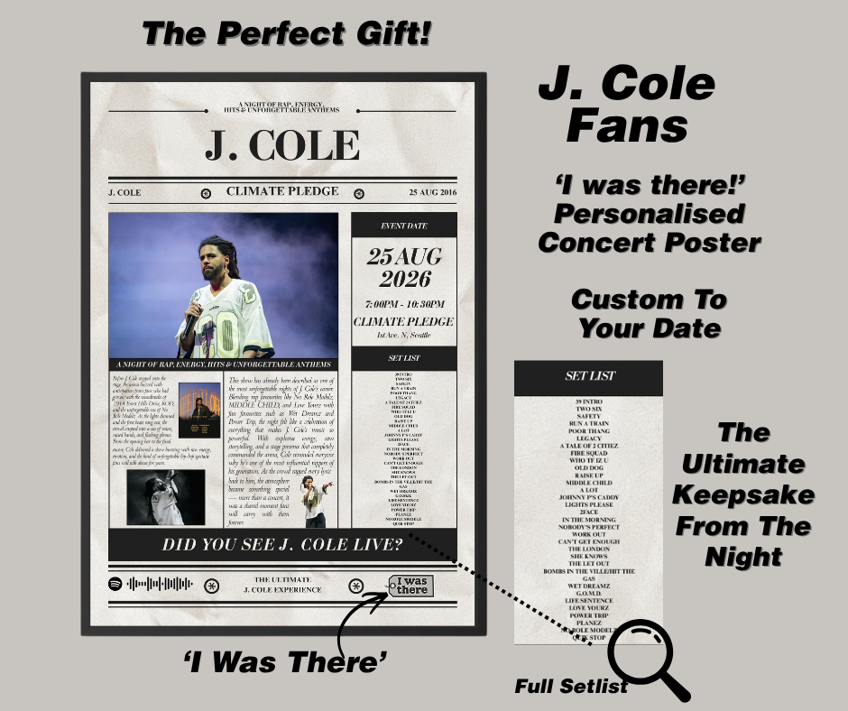 J. Cole - Personalised Newspaper Style Concert Poster (USA Tour)