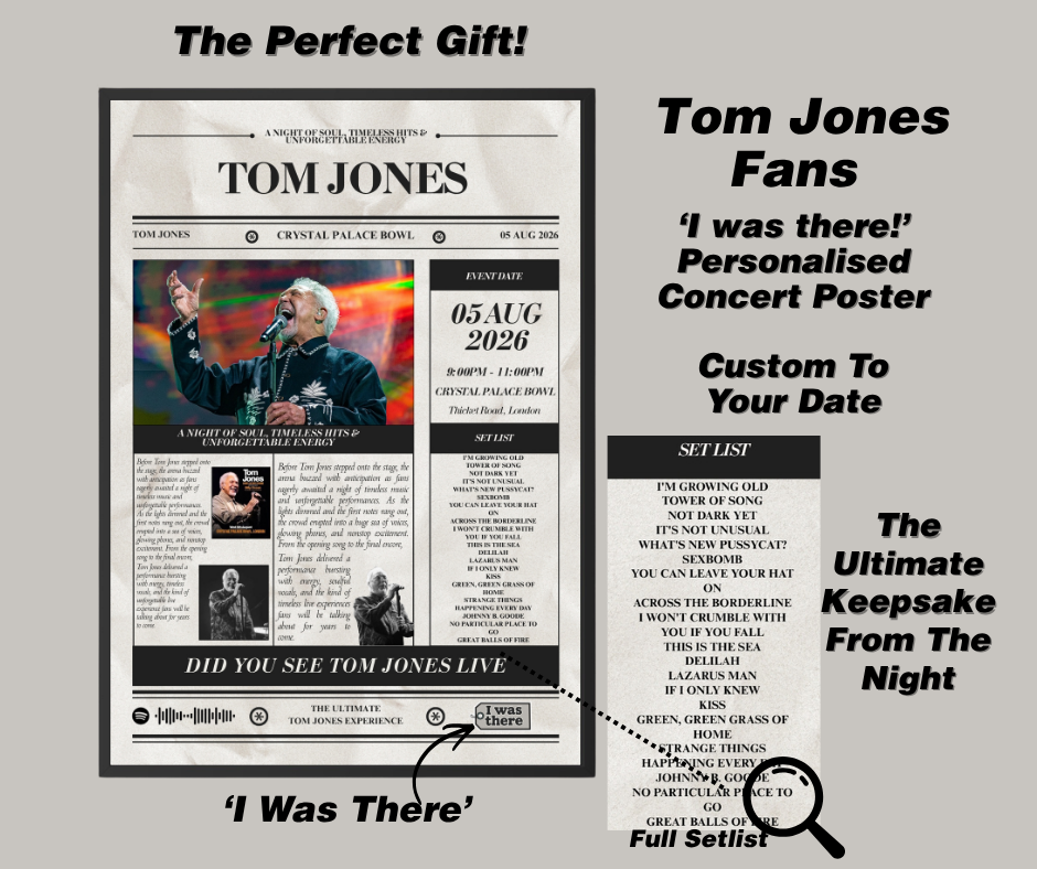 Tom Jones - Personalised Newspaper Style Concert Poster (USA Tour)
