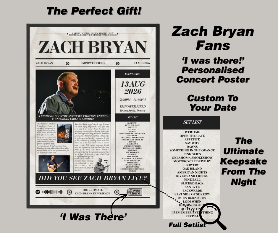 Zach Bryan - Personalised Newspaper Style Concert Poster (USA Tour)