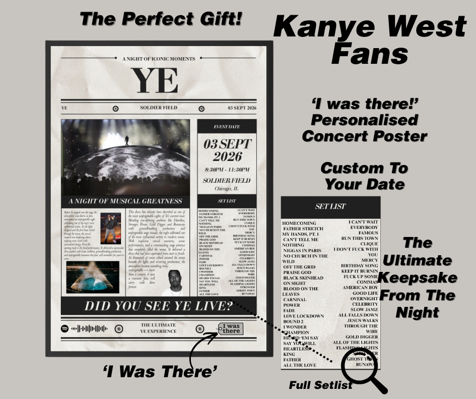 Kanye West - Personalised Newspaper Style Concert Poster (USA Tour)