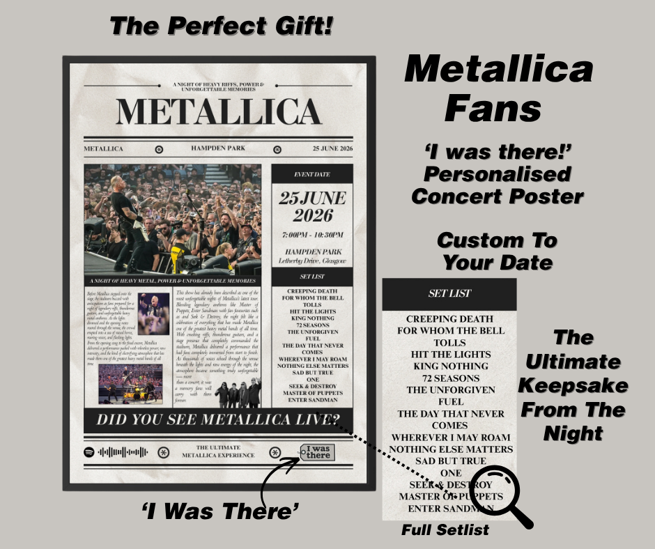 Metallica - Personalised Newspaper Style Concert Poster (USA Tour)