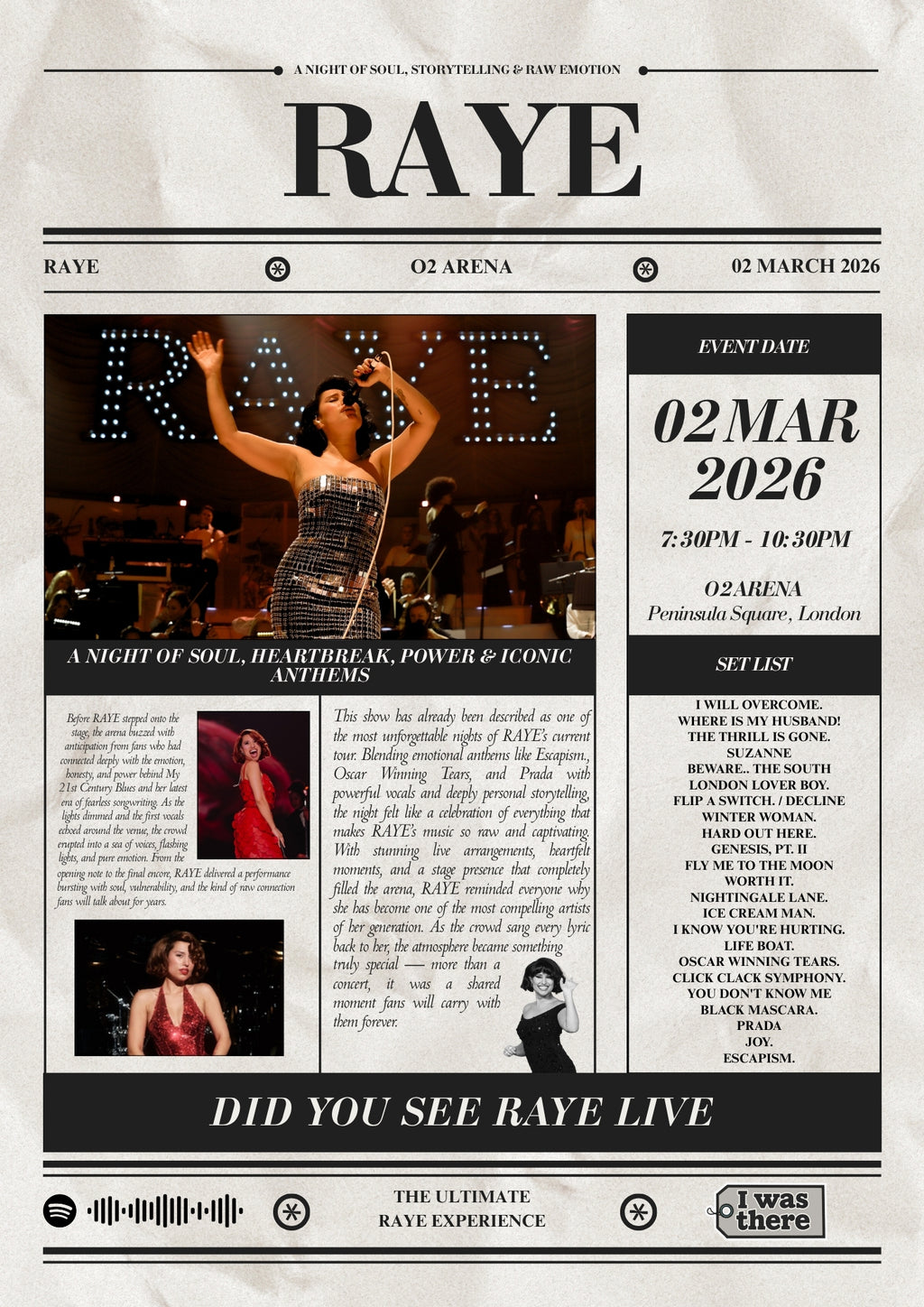 RAYE - Personalised Newspaper Style Concert Poster (USA Tour)