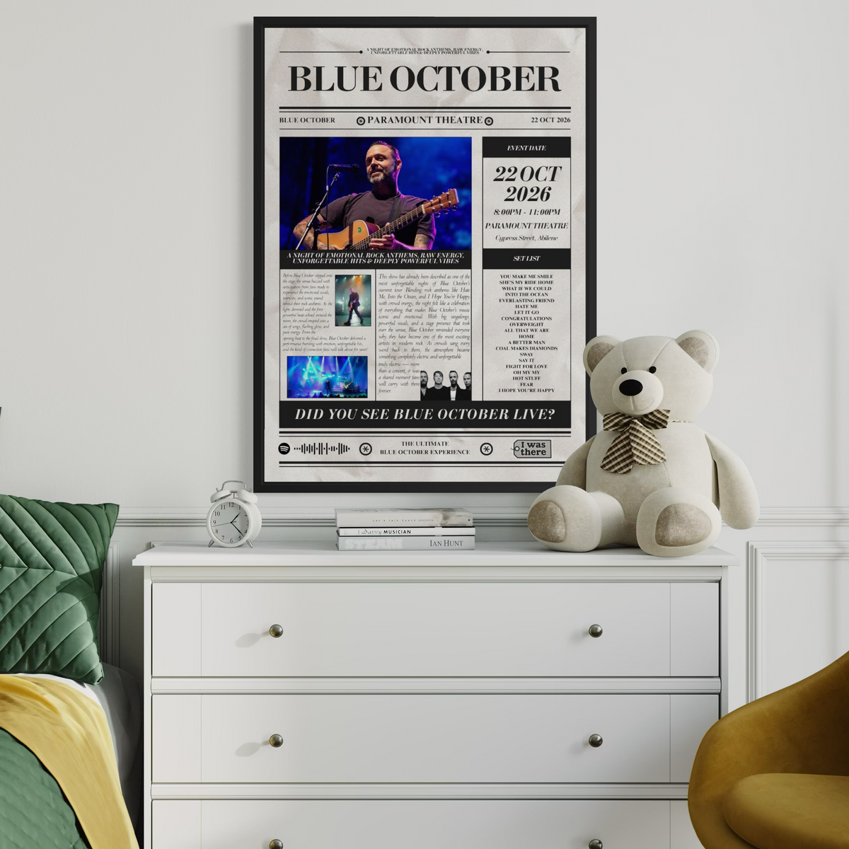 Blue October - Personalised Newspaper Style Concert Poster (USA Tour)
