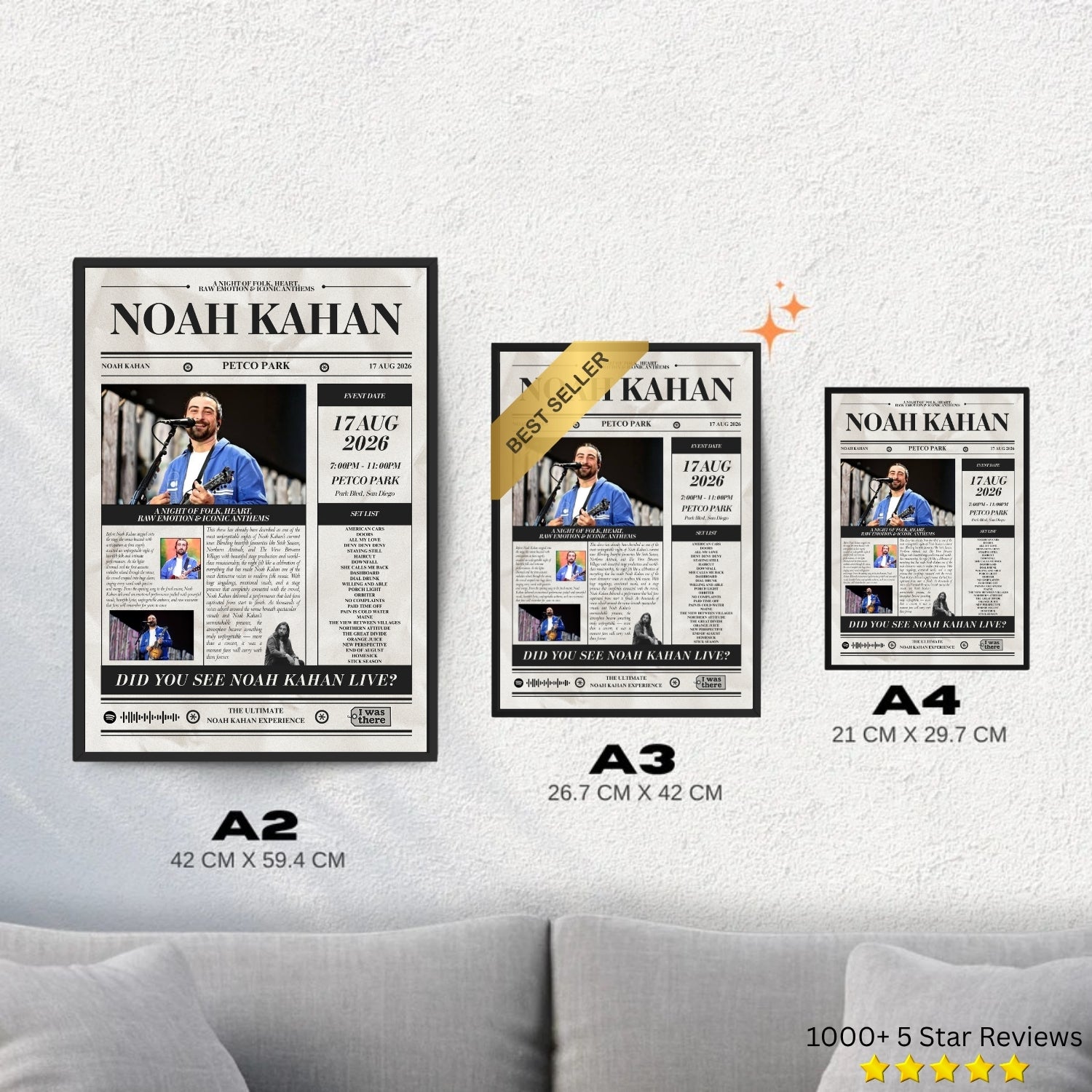 Noah Kahan - Personalised Newspaper Style Concert Poster (USA Tour)