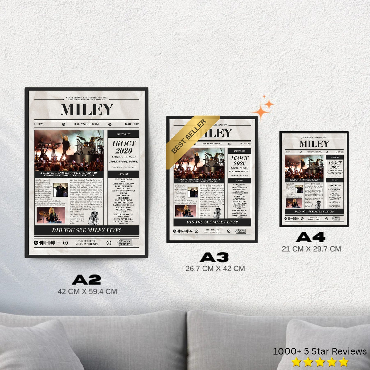 MILEY - Personalised Newspaper Style Concert Poster (USA Tour)
