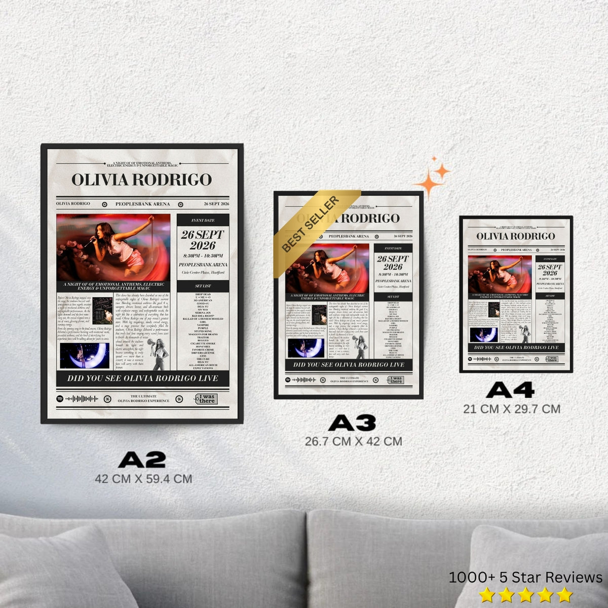 Olivia Rodrigo - Personalised Newspaper Style Concert Poster (USA Tour)