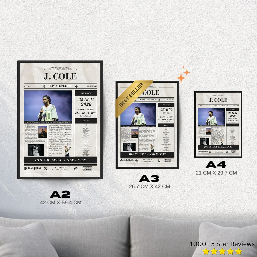 J. Cole - Personalised Newspaper Style Concert Poster (USA Tour)