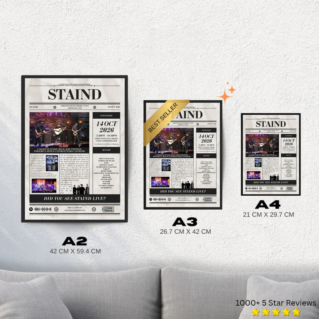 Staind - Personalised Newspaper Style Concert Poster (USA Tour)