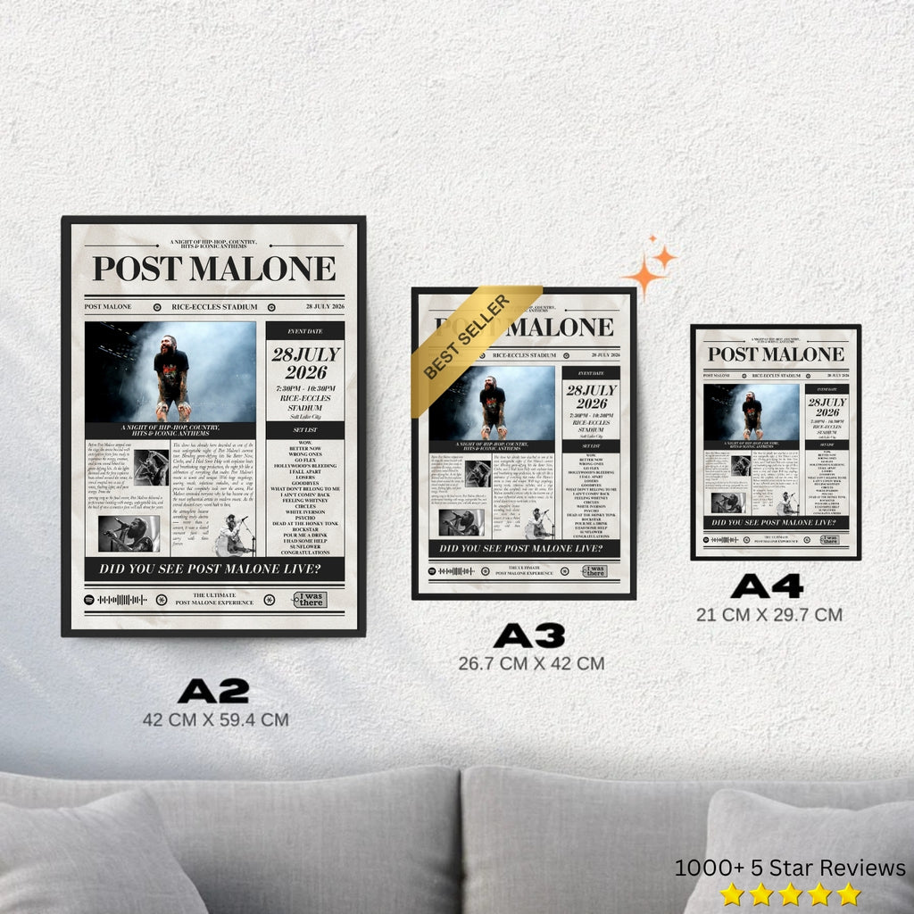Post Malone - Personalised Newspaper Style Concert Poster (USA Tour)