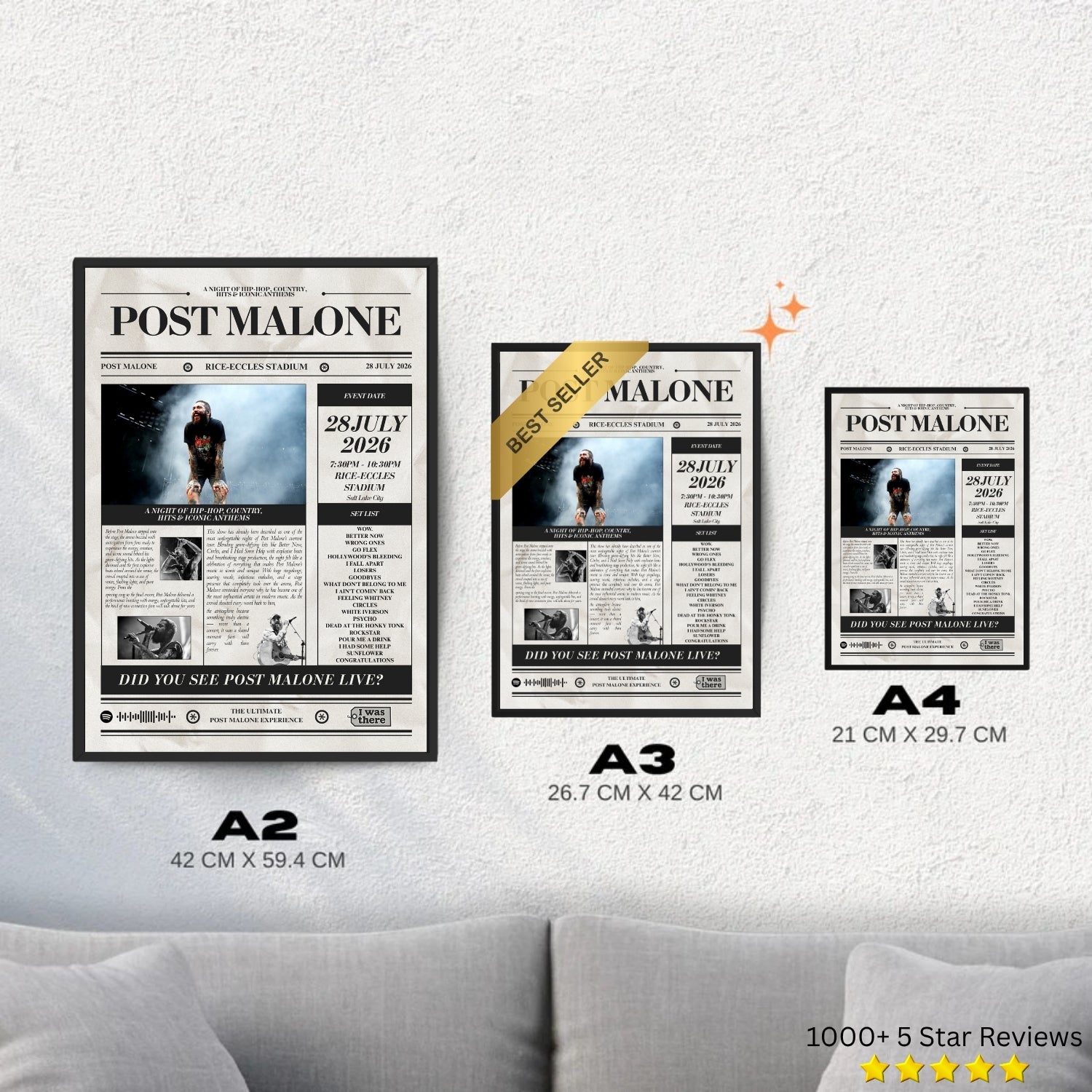 Post Malone - Personalised Newspaper Style Concert Poster (USA Tour)