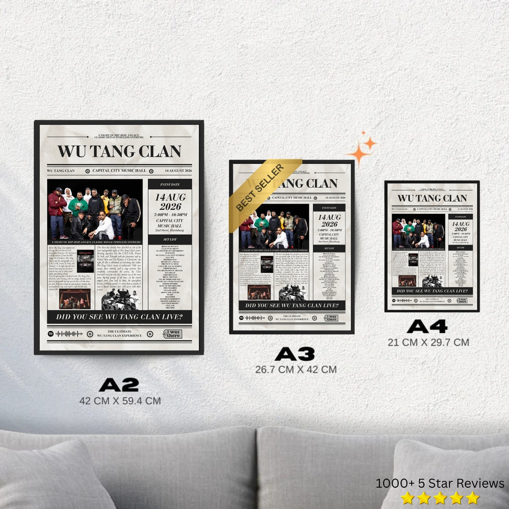 Wu Tang Clan - Personalised Newspaper Style Concert Poster (USA Tour)