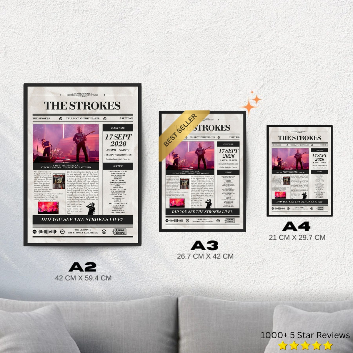 The Strokes - Personalised Newspaper Style Concert Poster (USA Tour)