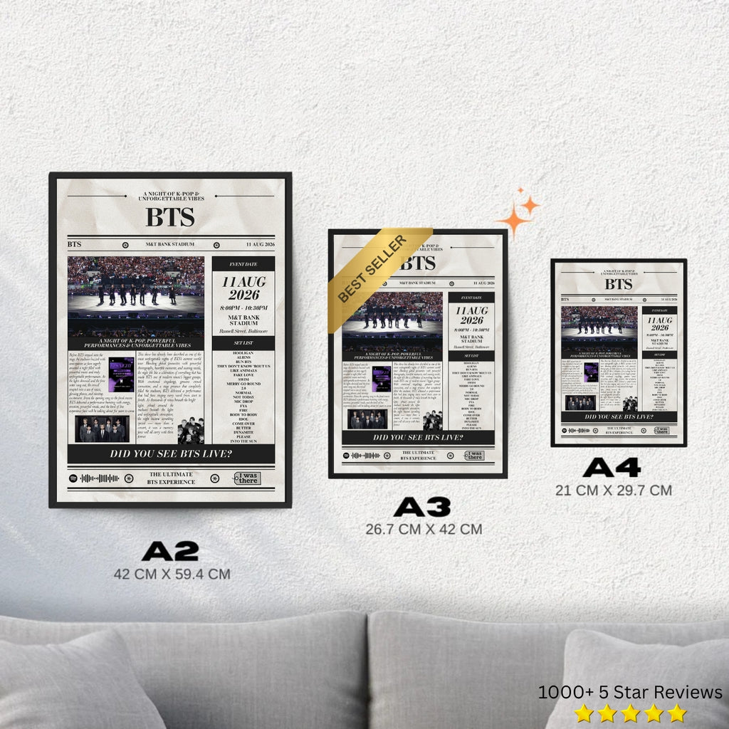 BTS - Personalised Newspaper Style Concert Poster (USA Tour)