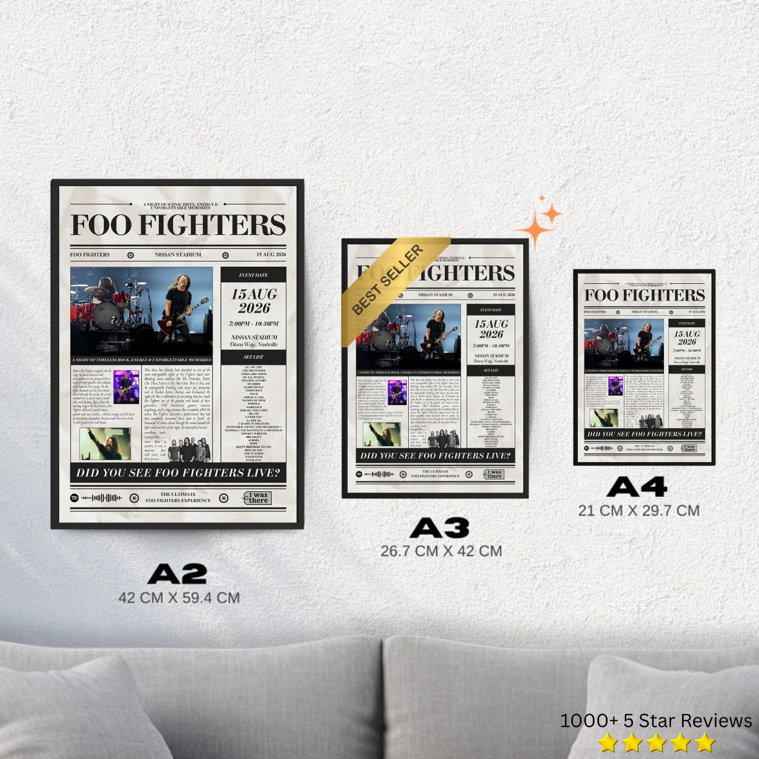 Foo Fighters - Personalised Newspaper Style Concert Poster (USA Tour)