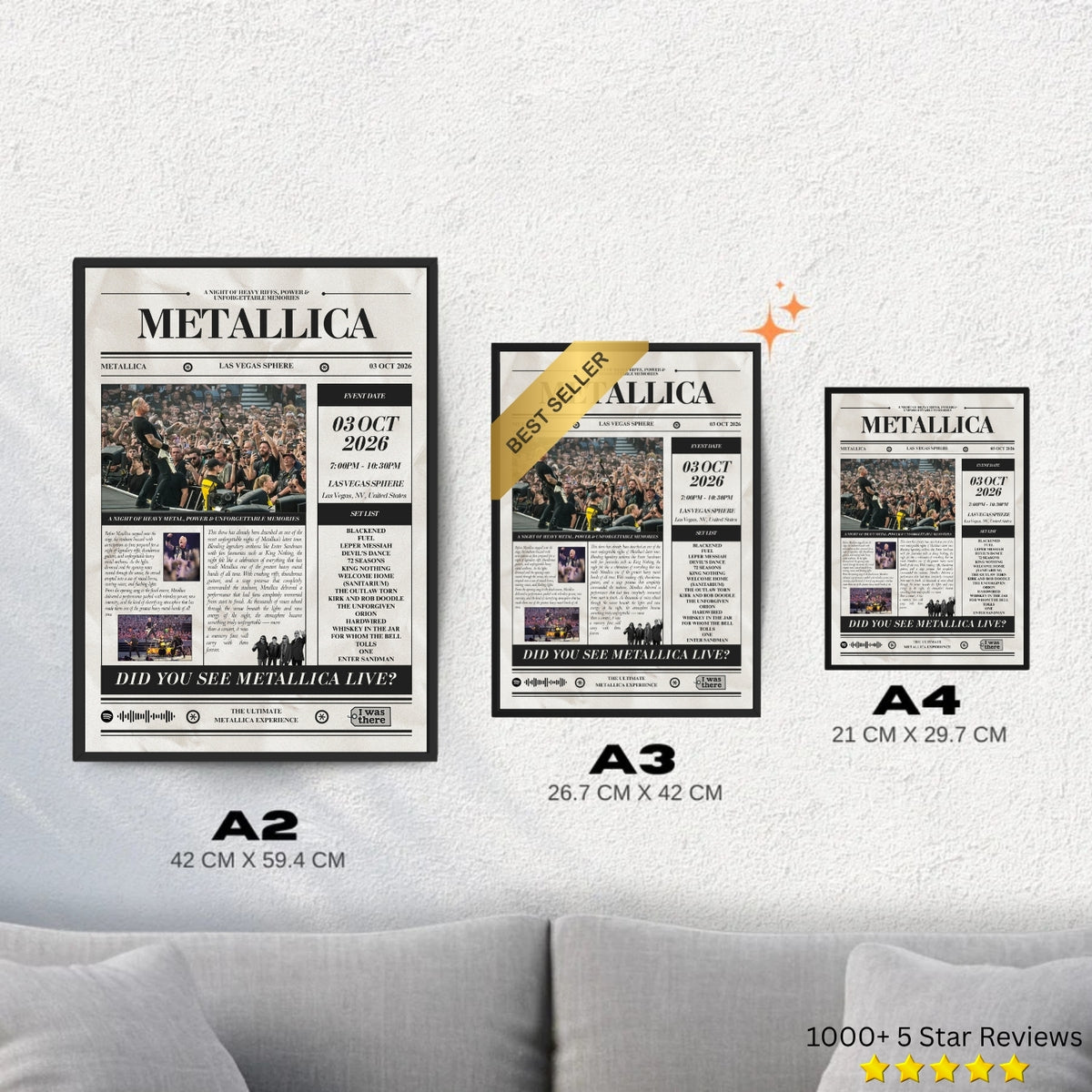 Metallica - Personalised Newspaper Style Concert Poster (USA Tour)