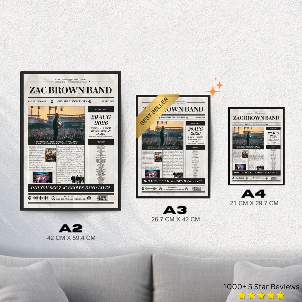 Zac Brown Band - Personalised Newspaper Style Concert Poster (USA Tour)