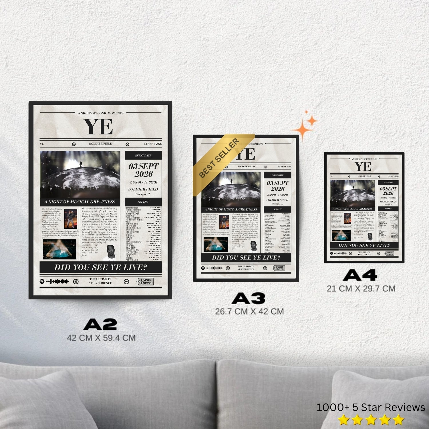 Kanye West - Personalised Newspaper Style Concert Poster (USA Tour)