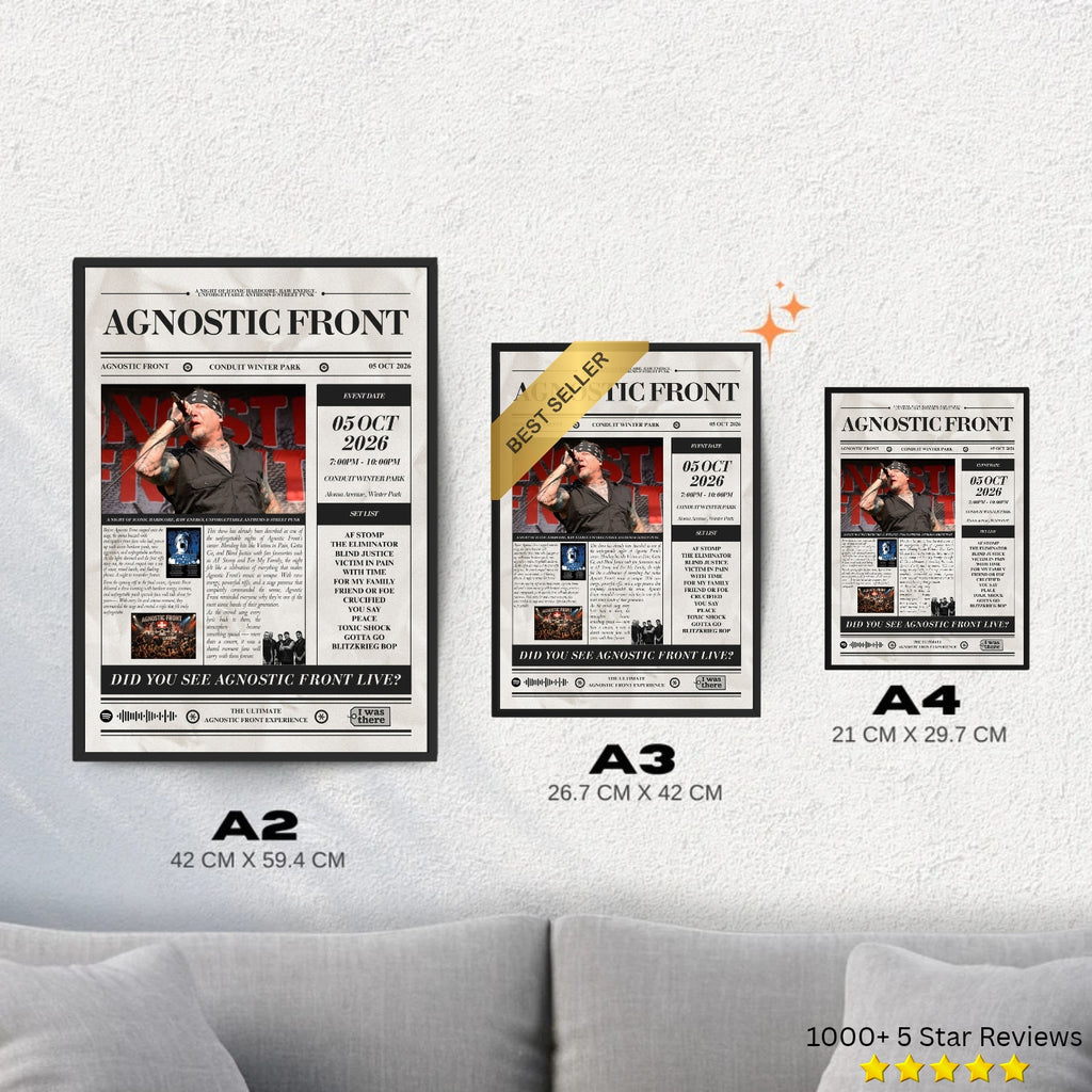 Agnostic Front - Personalised Newspaper Style Concert Poster (USA Tour)