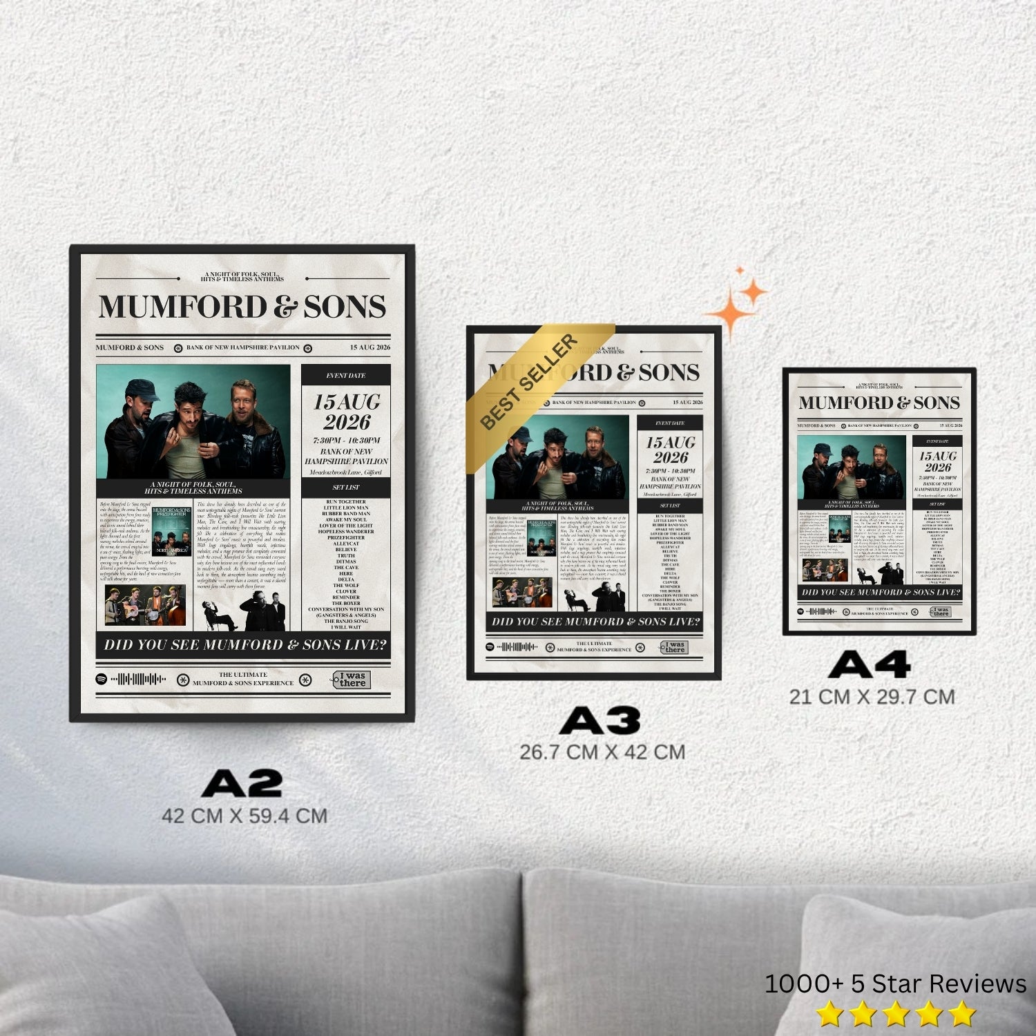 Mumford & Sons - Personalised Newspaper Style Concert Poster (USA Tour)