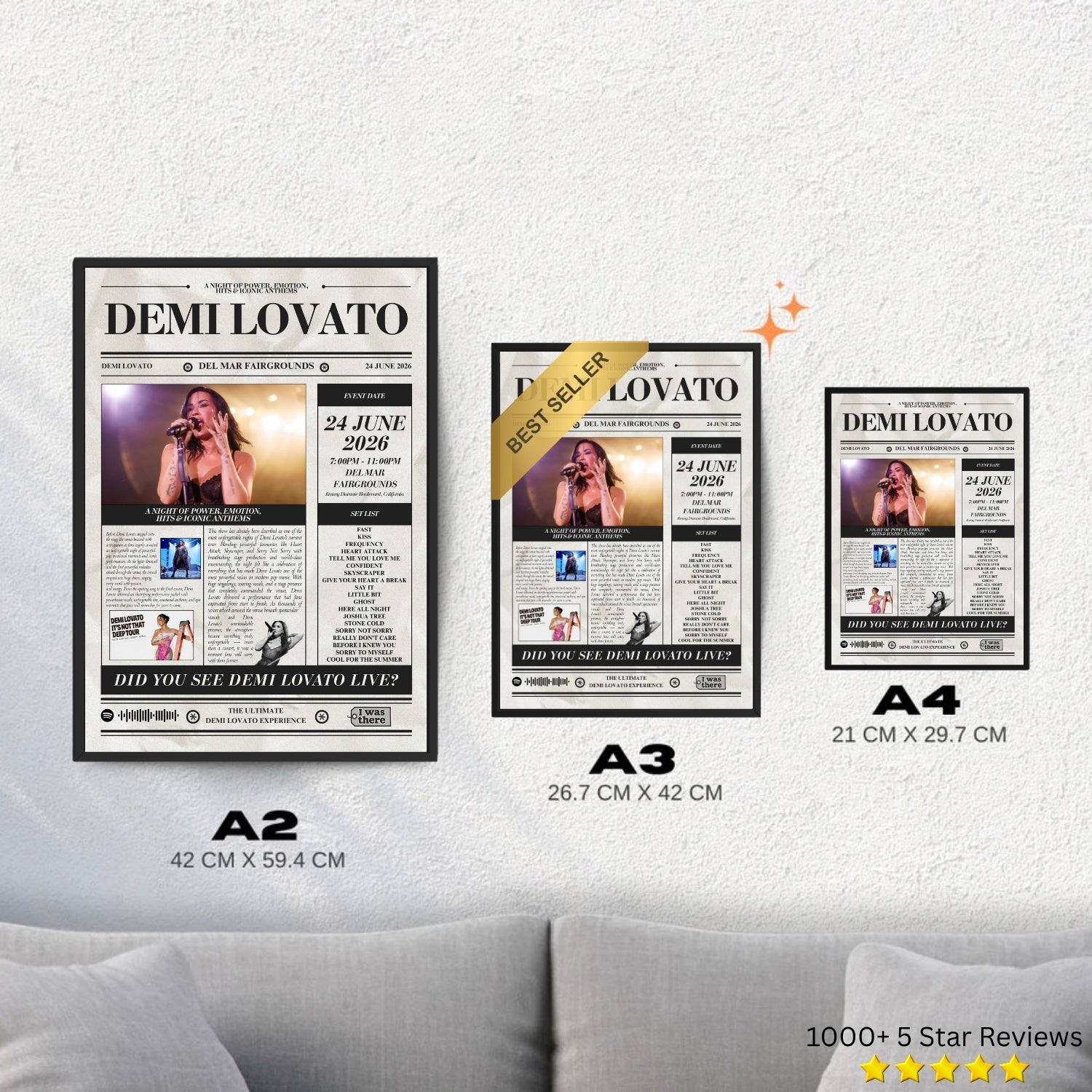 Demi Lovato - Personalised Newspaper Style Concert Poster (USA Tour)
