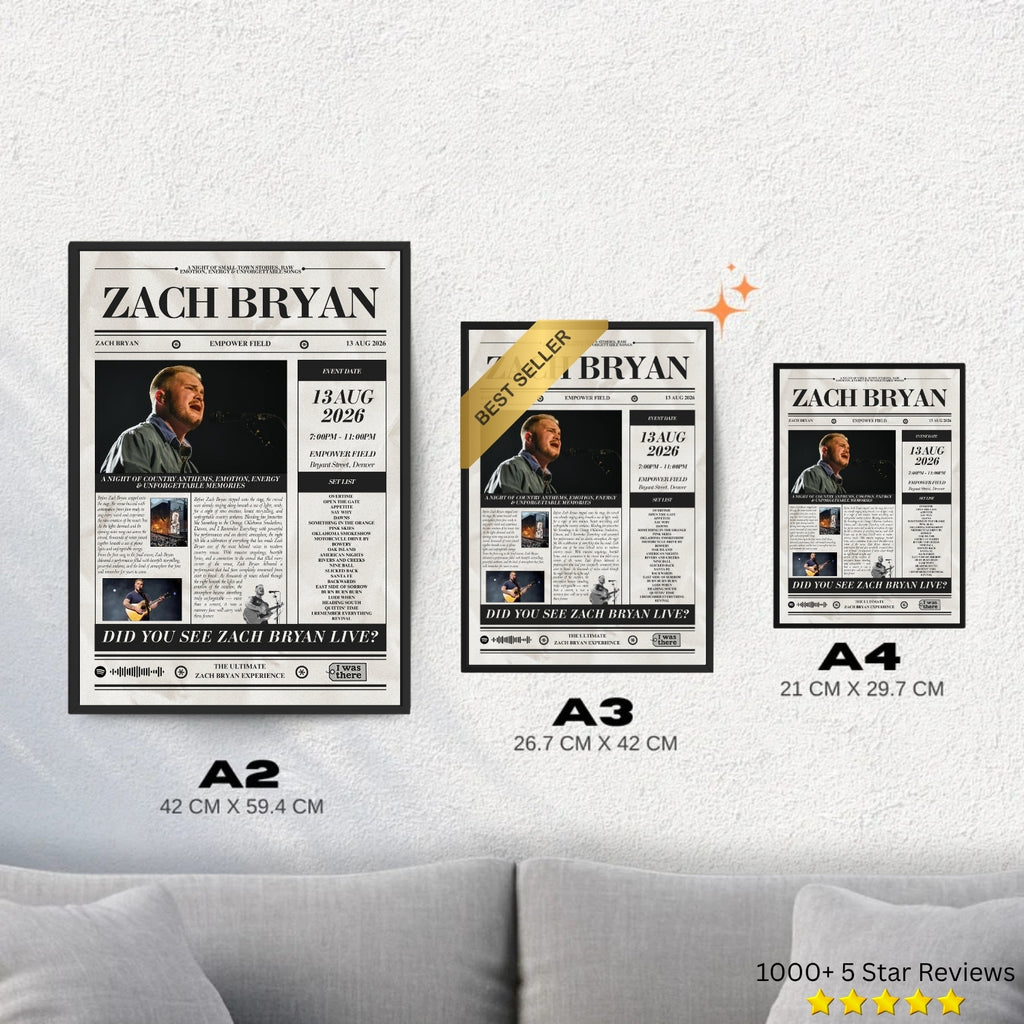 Zach Bryan - Personalised Newspaper Style Concert Poster (USA Tour)