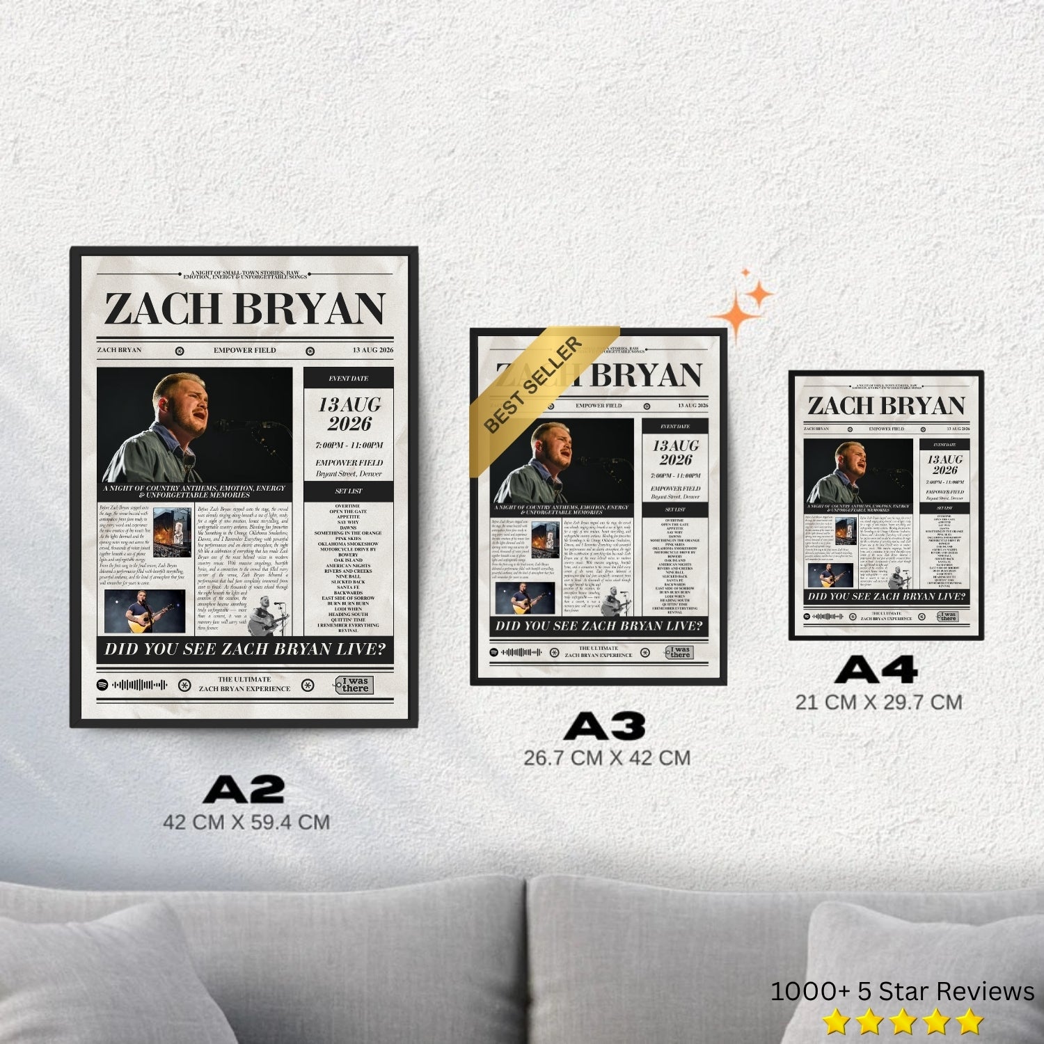 Zach Bryan - Personalised Newspaper Style Concert Poster (USA Tour)