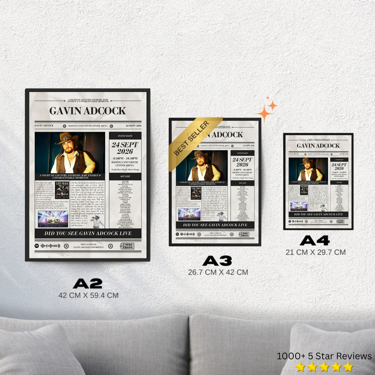Gavin Adcock - Personalised Newspaper Style Concert Poster (USA Tour)