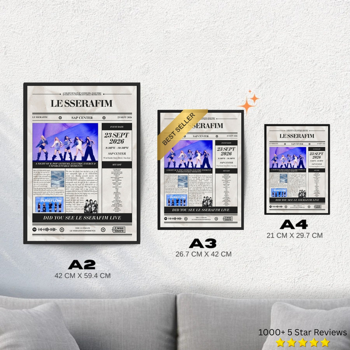 LE SSERAFIM - Personalised Newspaper Style Concert Poster (USA Tour)