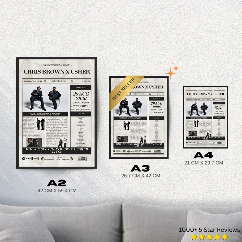 Chris Brown & Usher - Personalised Newspaper Style Concert Poster (USA Tour)