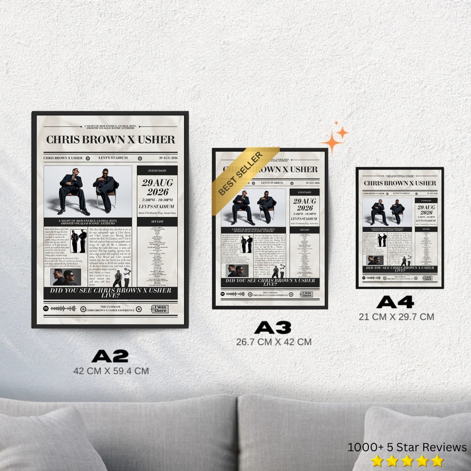 Chris Brown & Usher - Personalised Newspaper Style Concert Poster (USA Tour)