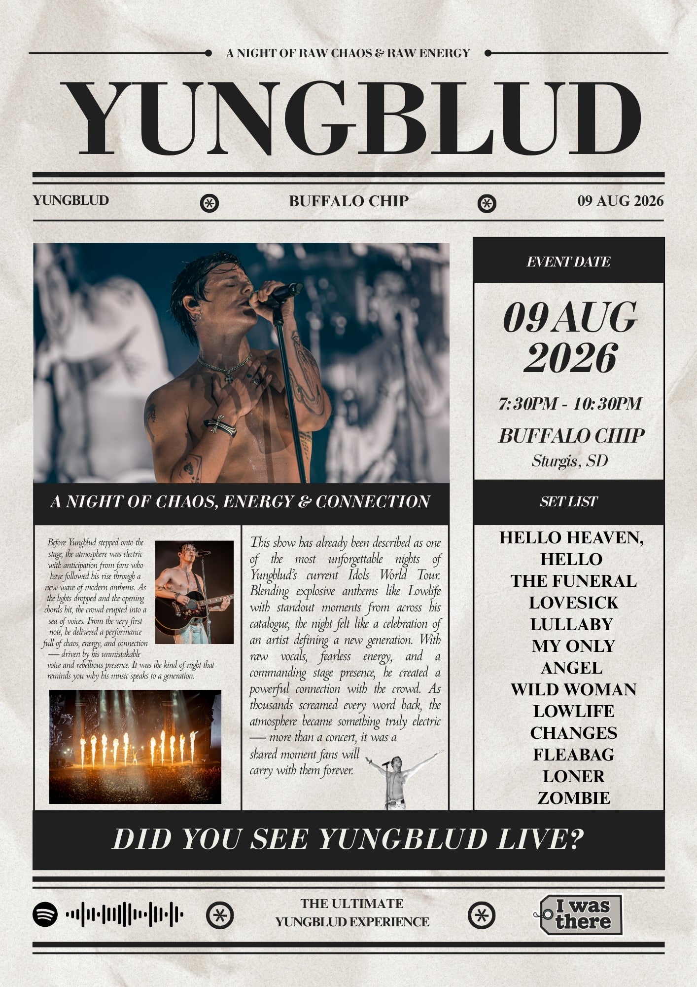 YUNGBLUD - Personalised Newspaper Style Concert Poster (USA Tour)