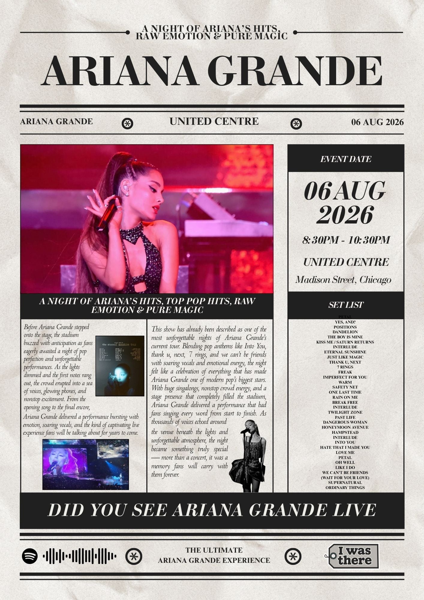 Ariana Grande - Personalised Newspaper Style Concert Poster (USA Tour)