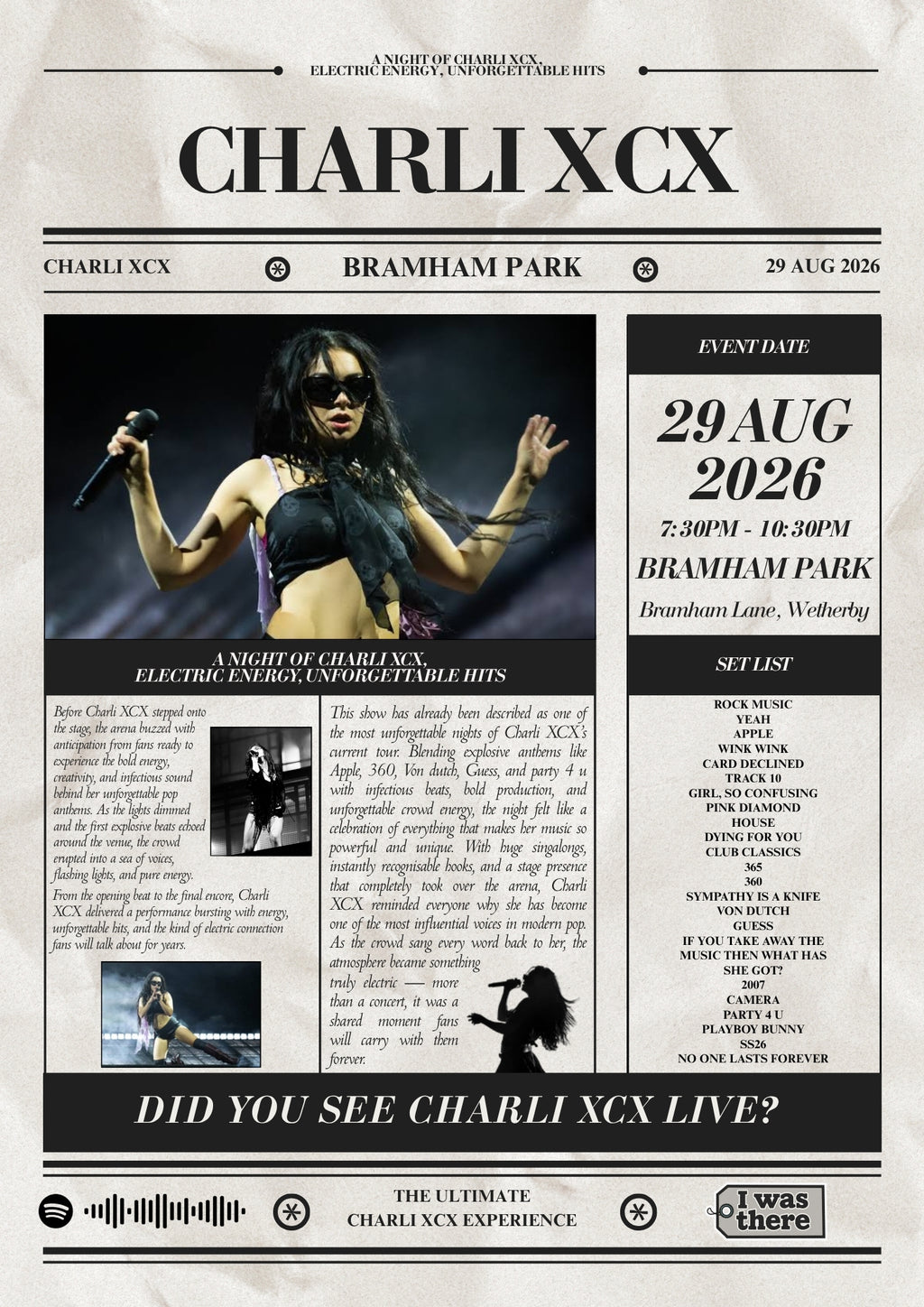 Charlie XCX - Personalised Newspaper Style Concert Poster (USA Tour)