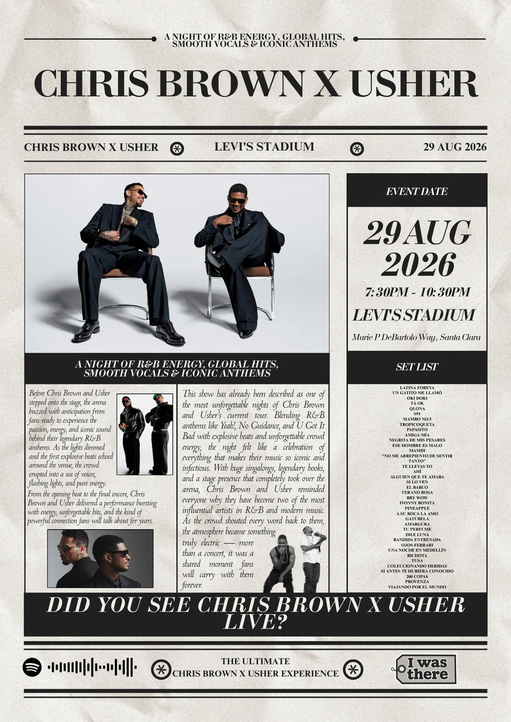 Chris Brown & Usher - Personalised Newspaper Style Concert Poster (USA Tour)