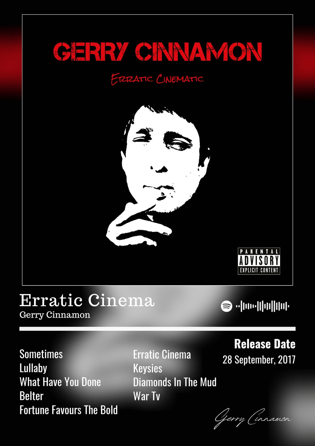 Erratic Cinema - Gerry Cinnamon Inspired Album Poster - USA