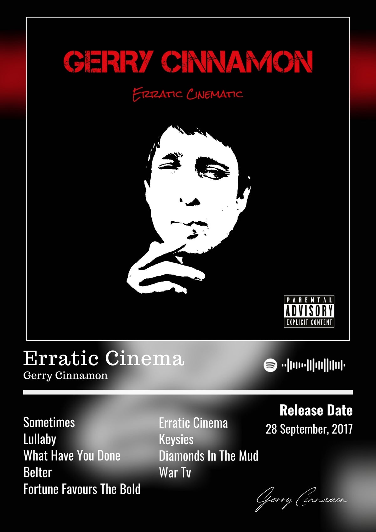 Erratic Cinema - Gerry Cinnamon Inspired Album Poster - USA