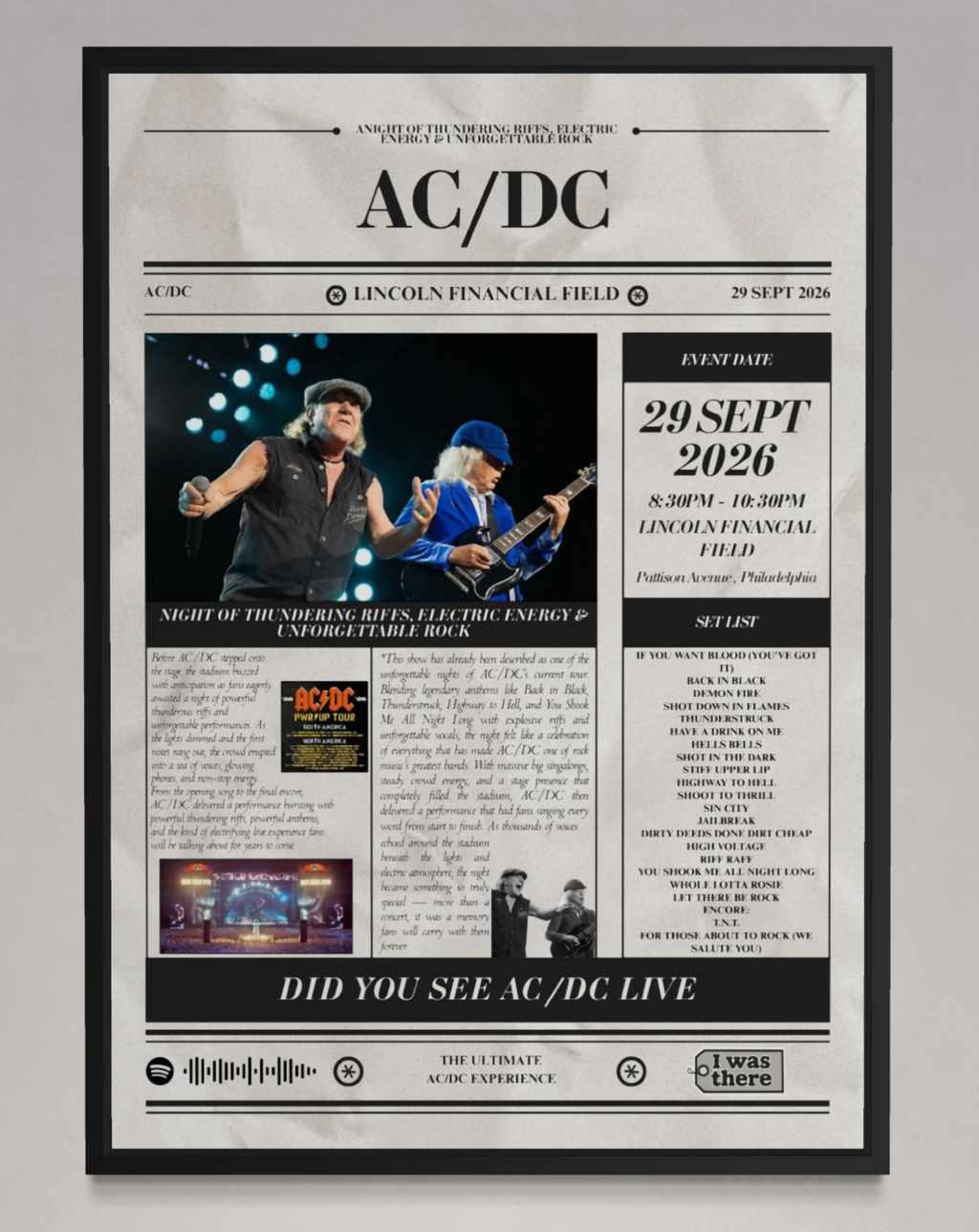 AC\DC - Personalised Newspaper Style Concert Poster (USA Tour)