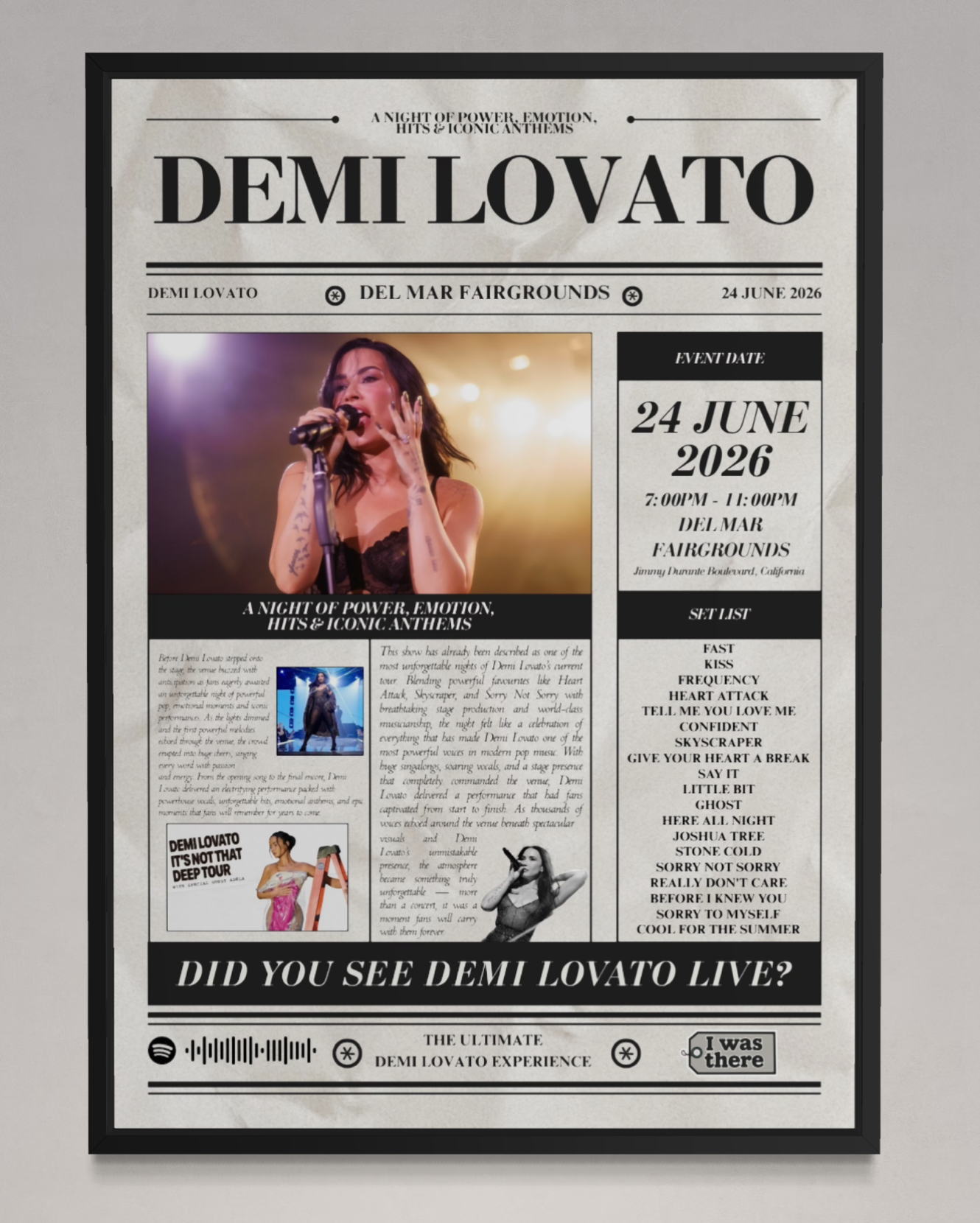 Demi Lovato - Personalised Newspaper Style Concert Poster (USA Tour)