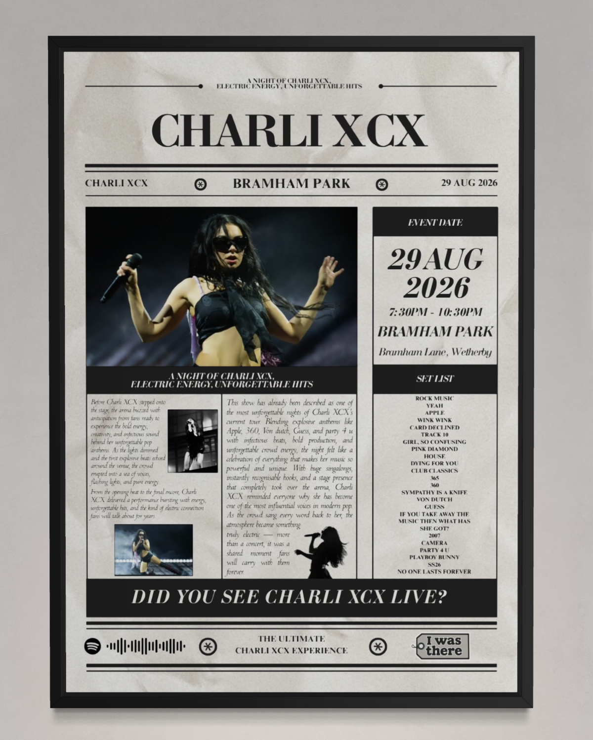 Charlie XCX - Personalised Newspaper Style Concert Poster (USA Tour)